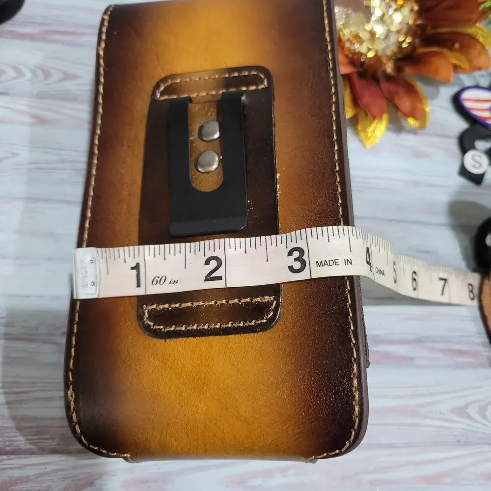 Longhorn Leather Phone Holstor With Belt Clip LARGE 7x4